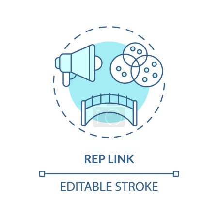 Rep link soft blue concept icon. Die Vertretung von Bedürfnissen und Anliegen gegenüber übergeordneten Kreisen. Abbildung der runden Formlinie. Abstrakte Idee. Grafikdesign. Einfach in Werbematerial zu verwenden