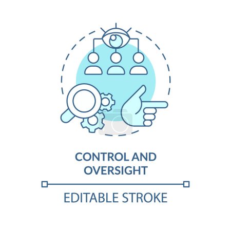 Illustration for Control and oversight soft blue concept icon. Monitoring and directing work of employees. Round shape line illustration. Abstract idea. Graphic design. Easy to use in promotional material - Royalty Free Image