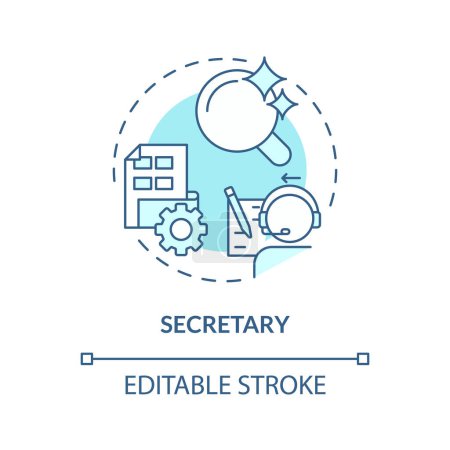 Illustration for Secretary soft blue concept icon. Correspondence management. Accountabilities of employees. Round shape line illustration. Abstract idea. Graphic design. Easy to use in promotional material - Royalty Free Image