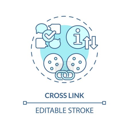 Illustration for Cross link soft blue concept icon. Communication, connecting and coordination between circles. Round shape line illustration. Abstract idea. Graphic design. Easy to use in promotional material - Royalty Free Image