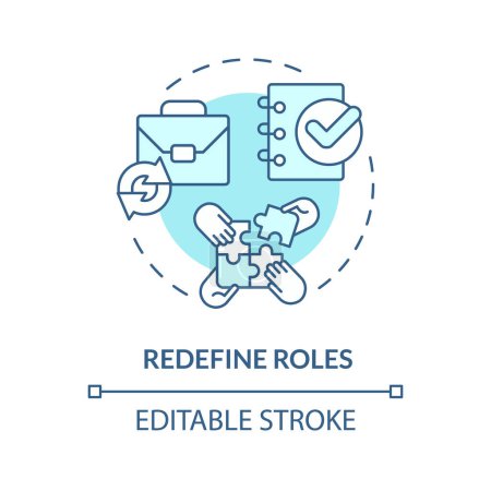 Illustration for Redefine roles soft blue concept icon. Defining responsibilities within organization. Round shape line illustration. Abstract idea. Graphic design. Easy to use in promotional material - Royalty Free Image