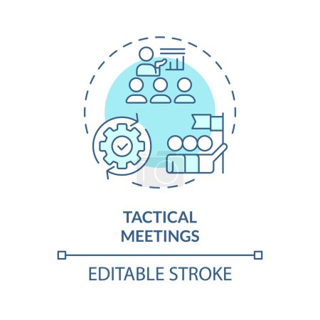 Illustration for Tactical meetings soft blue concept icon. Focused gatherings for discuss, coordinate daily work. Round shape line illustration. Abstract idea. Graphic design. Easy to use in promotional material - Royalty Free Image