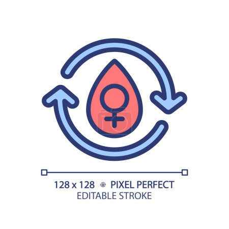 Female menstrual cycle RGB color icon. Feminine reproduction system illness. Period cycle blood. Menstrual flow. Isolated vector illustration. Simple filled line drawing. Editable stroke