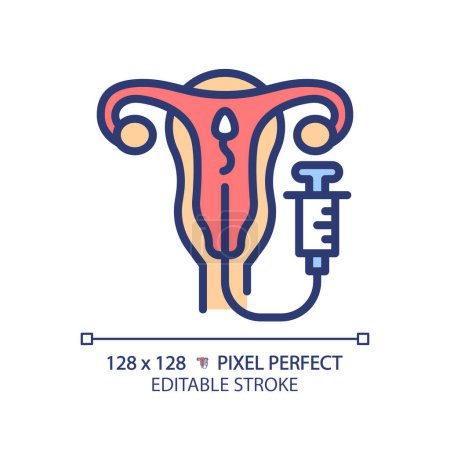 Icono de color RGB de inseminación intrauterina. Impregnación artificial. Tecnologías reproductivas. Fecundación médica. Ilustración vectorial aislada. Dibujo de línea simple lleno. Carrera editable