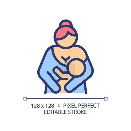 Baby lactation RGB color icon. Breastfeeding, childcare. Breast suckling, newborn holding. Human reproduction biology. Isolated vector illustration. Simple filled line drawing. Editable stroke