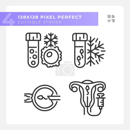 Illustration for Genetic material freezing linear icons set. Artificial insemination. Sperm, ovul cryopreservation. Customizable thin line symbols. Isolated vector outline illustrations. Editable stroke - Royalty Free Image