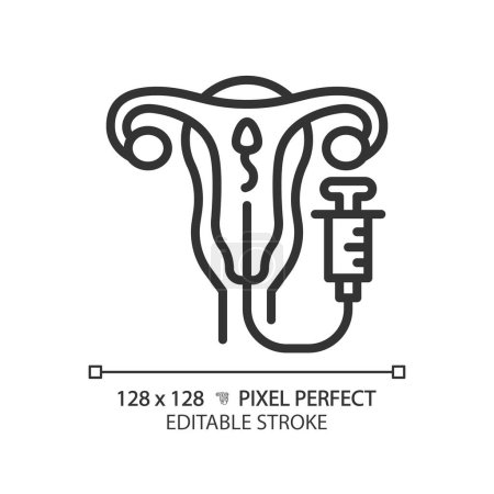 Illustration for Intrauterine insemination linear icon. Artificial impregnation. Reproductive technologies. Medical fecundacion. Thin line illustration. Contour symbol. Vector outline drawing. Editable stroke - Royalty Free Image
