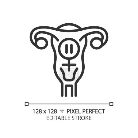 Female menopause linear icon. Physical health issue, medical condition. Feminine gynecology, ageing process. Thin line illustration. Contour symbol. Vector outline drawing. Editable stroke
