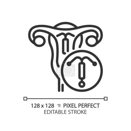 Intrauterine device linear icon. Pregnancy prevention, birth control implant. Medical technology, reproductive health. Thin line illustration. Contour symbol. Vector outline drawing. Editable stroke