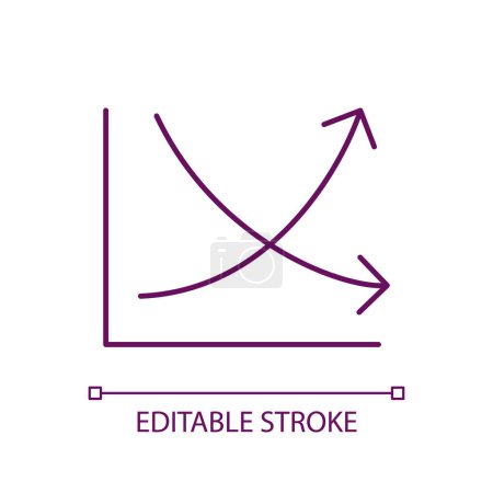 Equilibrium curves RGB color icon. Supply and demand curves intersect. Law of supply. Isolated vector illustration. Simple filled line drawing. Editable stroke
