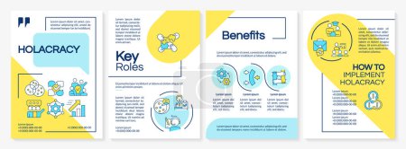 Holacracy structure blue and yellow brochure template. Benefits. Leaflet design with linear icons. Editable 4 vector layouts for presentation, annual reports. Questrial, Lato-Regular fonts used
