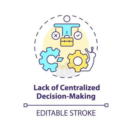 Illustration for Centralized decision-making lack multi color concept icon. Prolong process of coming to conclusion. Round shape line illustration. Abstract idea. Graphic design. Easy to use in promotional material - Royalty Free Image