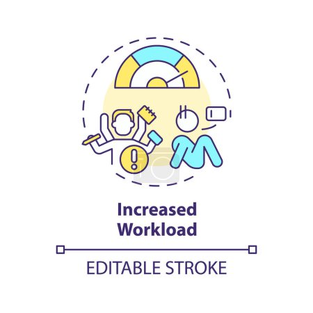 Increased workload multi color concept icon. High stress level due to work. Multitasking, burnout. Round shape line illustration. Abstract idea. Graphic design. Easy to use in promotional material