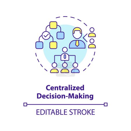 Illustration for Centralized decision-making multi color concept icon. Senior leaders make decisions. Tasks distribution. Round shape line illustration. Abstract idea. Graphic design. Easy to use in marketing - Royalty Free Image