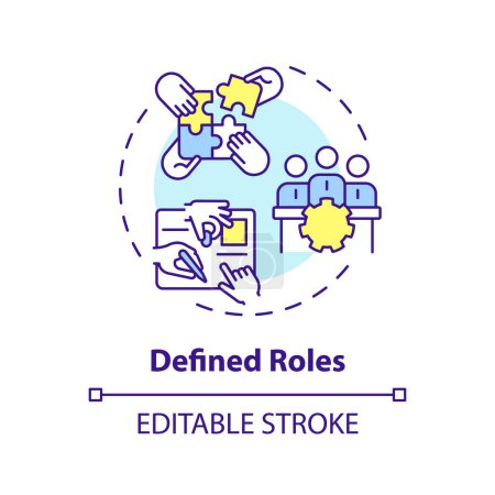 Illustration for Defined roles multi color concept icon. Responsibilities for each positions. Expecting from employees. Round shape line illustration. Abstract idea. Graphic design. Easy to use in promotional material - Royalty Free Image