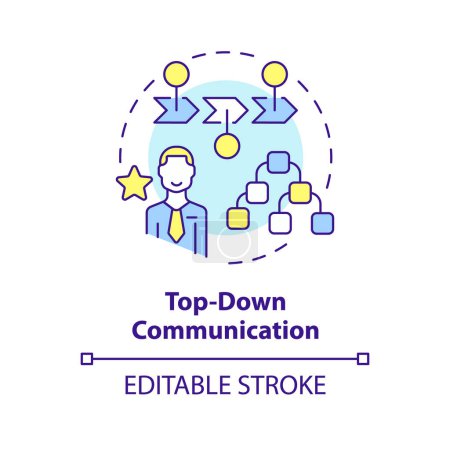 Top-down communication multi color concept icon. Leaders communicate strategies to subordinates. Round shape line illustration. Abstract idea. Graphic design. Easy to use in promotional material