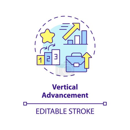 Illustration for Vertical advancement multi color concept icon. Career progression. More authority, responsibility. Round shape line illustration. Abstract idea. Graphic design. Easy to use in promotional material - Royalty Free Image