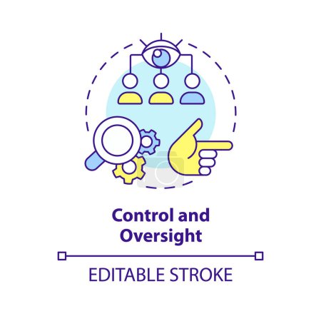 Illustration for Control and oversight multi color concept icon. Monitoring and directing work of employees. Round shape line illustration. Abstract idea. Graphic design. Easy to use in promotional material - Royalty Free Image