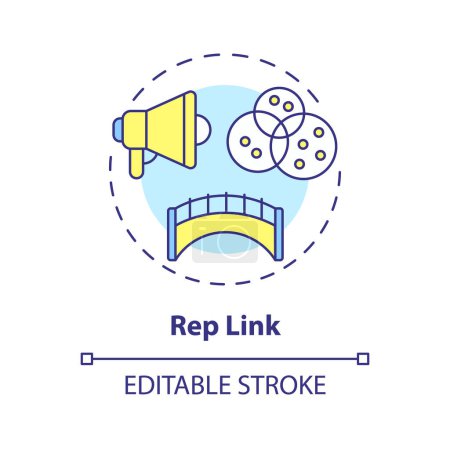 Illustration for Rep link multi color concept icon. Representing needs and concerns to higher circle. Round shape line illustration. Abstract idea. Graphic design. Easy to use in promotional material - Royalty Free Image