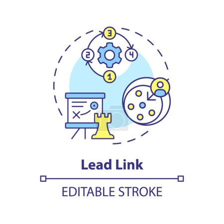Illustration for Lead link multi color concept icon. Assigning roles within circle and setting priorities, strategies. Round shape line illustration. Abstract idea. Graphic design. Easy to use in promotional material - Royalty Free Image