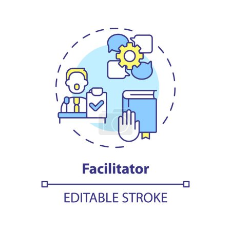 Illustration for Facilitator multi color concept icon. Staff leading discussions. Open communication. Round shape line illustration. Abstract idea. Graphic design. Easy to use in promotional material - Royalty Free Image