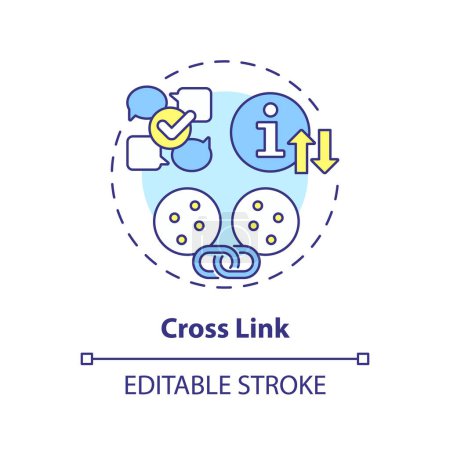 Cross-link multi color concept icon. Kommunikation, Verbindung und Koordination zwischen den Kreisen. Abbildung der runden Formlinie. Abstrakte Idee. Grafikdesign. Einfach in Werbematerial zu verwenden