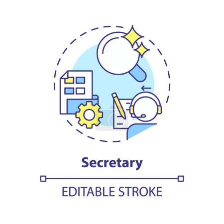 Secretary multi color concept icon. Correspondence management. Accountabilities of employees. Round shape line illustration. Abstract idea. Graphic design. Easy to use in promotional material