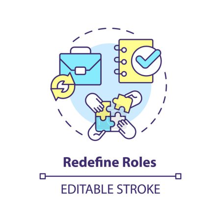 Illustration for Redefine roles multi color concept icon. Defining responsibilities within organization. Round shape line illustration. Abstract idea. Graphic design. Easy to use in promotional material - Royalty Free Image