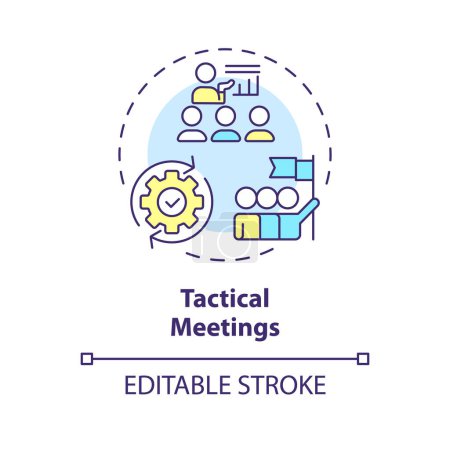 Taktische Meetings Multi-Color-Konzept-Symbol. Konzentrierte Zusammenkünfte zum Diskutieren, Koordinieren der täglichen Arbeit. Abbildung der runden Formlinie. Abstrakte Idee. Grafikdesign. Einfach in Werbematerial zu verwenden