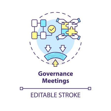 Governance Meetings Multi-Color-Konzept-Symbol. Teambildung. Aktualisierung der internen Struktur und Rollen. Abbildung der runden Formlinie. Abstrakte Idee. Grafikdesign. Einfach in Werbematerial zu verwenden