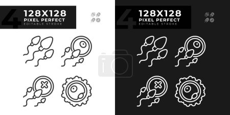 Fertility linear icons set for dark, light mode. Ovul insemination, sperm egg infertility. Reproduction system. Thin line symbols for night, day theme. Isolated illustrations. Editable stroke