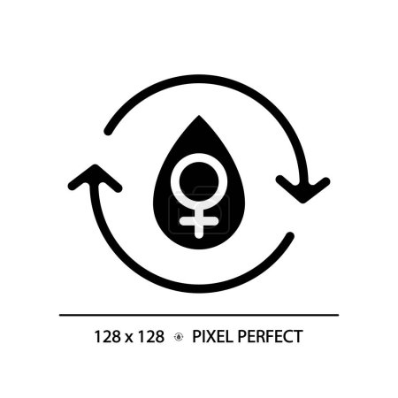 Female menstrual cycle black glyph icon. Feminine reproduction system illness. Period cycle blood. Menstrual flow. Silhouette symbol on white space. Solid pictogram. Vector isolated illustration