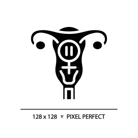 Illustration for Female menopause black glyph icon. Physical health issue, medical condition. Feminine gynecology, ageing process. Silhouette symbol on white space. Solid pictogram. Vector isolated illustration - Royalty Free Image