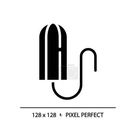 Tampon black glyph icon. Vaginal secretion prevention. Menstrual cycle care. Feminine hygiene, gynecological health. Silhouette symbol on white space. Solid pictogram. Vector isolated illustration