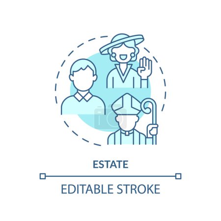 Illustration for Estate systems soft blue concept icon. Social stratification. Economic disparity. Feudal system. Social hierarchy. Round shape line illustration. Abstract idea. Graphic design. Easy to use in book - Royalty Free Image