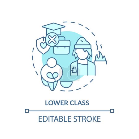 Lower class soft blue concept icon. Social stratification. Unemployment. Class system. Economic disparity. Round shape line illustration. Abstract idea. Graphic design. Easy to use in article