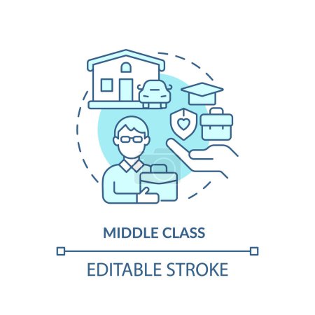 Middle class soft blue concept icon. Class system. Professional workforce. Economic stability. White collars. Round shape line illustration. Abstract idea. Graphic design. Easy to use in article