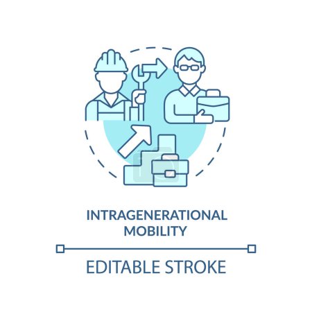 Intragenerational mobility soft blue concept icon. Career progression. Shift from blue collar to white collar. Round shape line illustration. Abstract idea. Graphic design. Easy to use