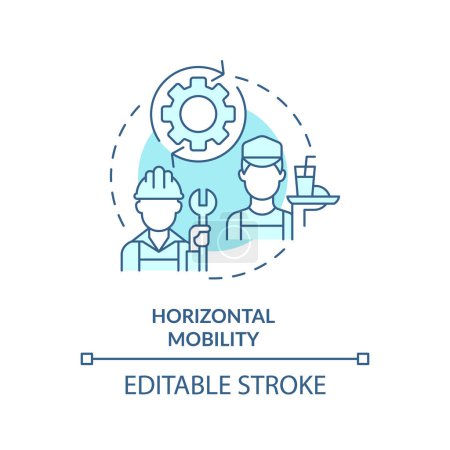 Horizontal mobility soft blue concept icon. Changing occupation. Same social level. Working class. Career change. Round shape line illustration. Abstract idea. Graphic design. Easy to use