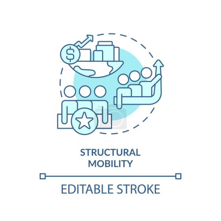 Structural mobility soft blue concept icon. Economic growth. Group of people change social status. Socioeconomic changes. Round shape line illustration. Abstract idea. Graphic design. Easy to use