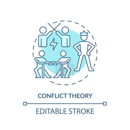 Conflicto teoría azul suave icono de concepto. Estratificación social. Luchando por poder e influencia. Desigualdad estructural. Ilustración de línea de forma redonda. Una idea abstracta. Diseño gráfico. Fácil de usar