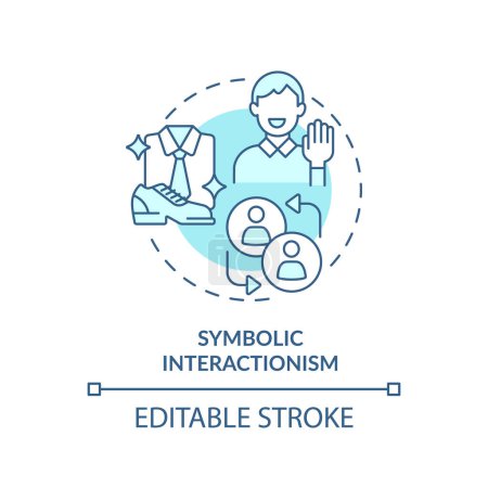 Interaccionismo simbólico icono concepto azul suave. Teoría de la estratificación social. Expresión propia. Ilustración de línea de forma redonda. Una idea abstracta. Diseño gráfico. Fácil de usar en el artículo