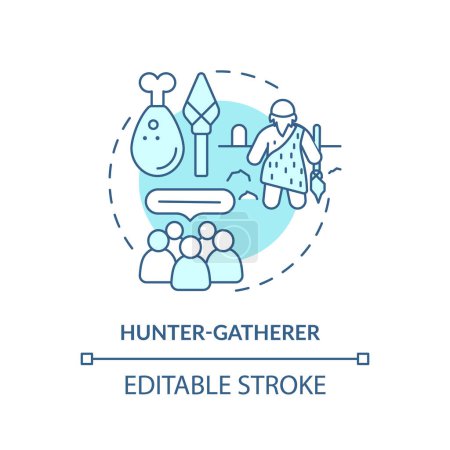 Hunter gatherer soft blue concept icon. Type of society. Nomadic lifestyle. Social group. Tribal community. Round shape line illustration. Abstract idea. Graphic design. Easy to use in article puzzle 706785584