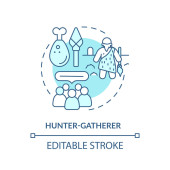 Hunter gatherer soft blue concept icon. Type of society. Nomadic lifestyle. Social group. Tribal community. Round shape line illustration. Abstract idea. Graphic design. Easy to use in article puzzle #706785584