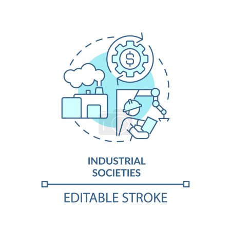 Industrial societies soft blue concept icon. Use of technology and machinery. Economic development. Round shape line illustration. Abstract idea. Graphic design. Easy to use in article