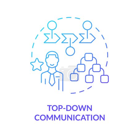 Top-Dawn Kommunikation blauer Farbverlauf Konzept-Symbol. Führungspersönlichkeiten kommunizieren ihren Untergebenen Strategien. Abbildung der runden Formlinie. Abstrakte Idee. Grafikdesign. Einfach in Werbematerial zu verwenden