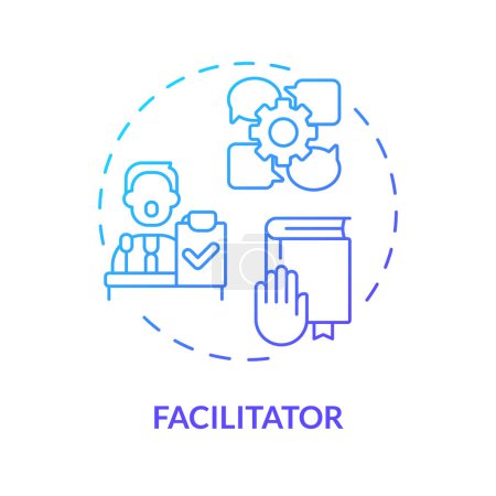 Facilitator blue gradient concept icon. Staff leading discussions. Open communication. Round shape line illustration. Abstract idea. Graphic design. Easy to use in promotional material
