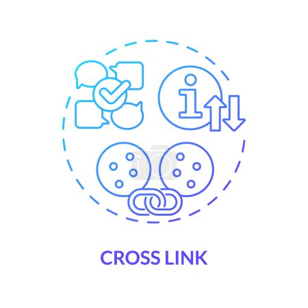 Illustration for Cross link blue gradient concept icon. Communication, connecting and coordination between circles. Round shape line illustration. Abstract idea. Graphic design. Easy to use in promotional material - Royalty Free Image
