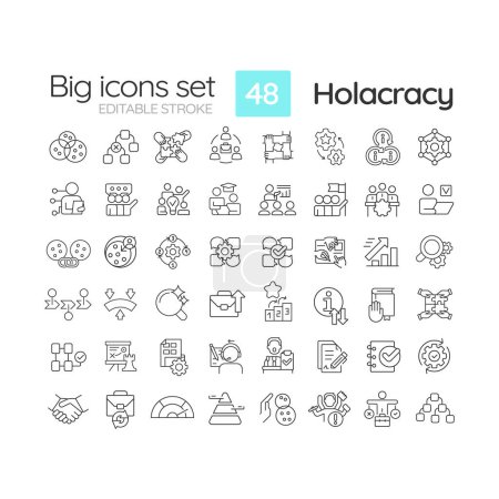 Holacracy structure linear icons set. Power distribution. Operational process. Governance meetings. Customizable thin line symbols. Isolated vector outline illustrations. Editable stroke