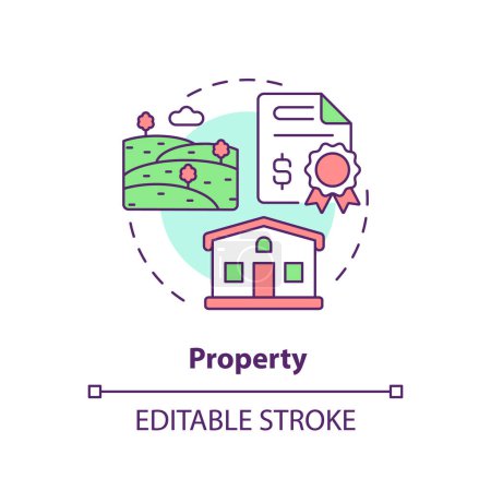 Property multi color concept icon. Factor of social stratification. House and land ownership. Living conditions. Round shape line illustration. Abstract idea. Graphic design. Easy to use in article